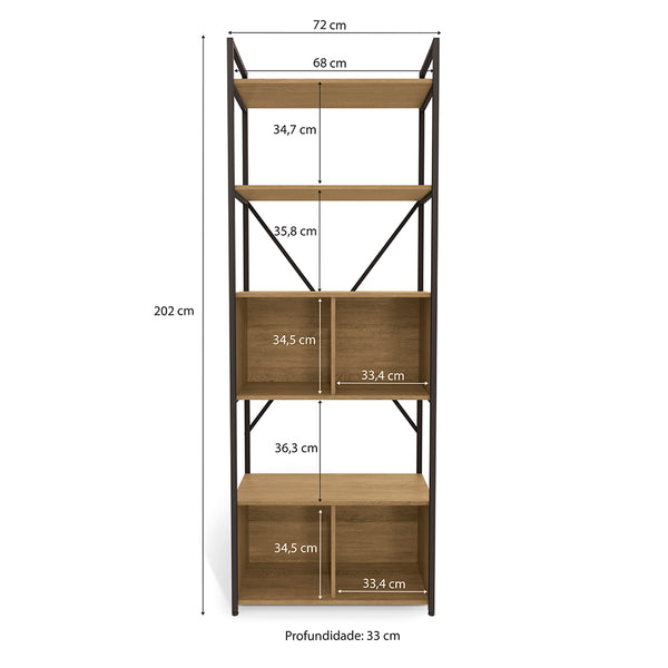 Estantería Librero Industrial Kappesberg 4 Repisas Freijó