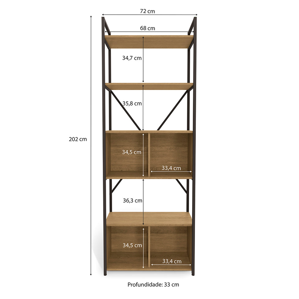 Estantería Librero Industrial Kappesberg 4 Repisas Freijó