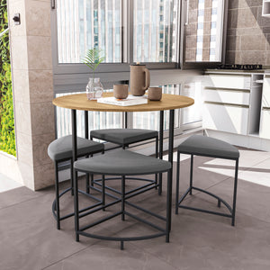 Juego Comedor Redondo Industrial Kappesberg 4 Bancos Freijó