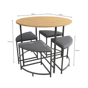 Juego Comedor Redondo Industrial Kappesberg 4 Bancos Freijó