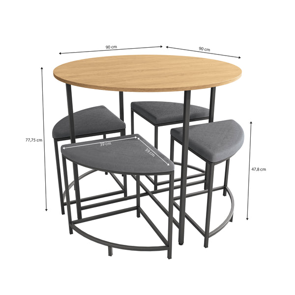 Juego Comedor Redondo Industrial Kappesberg 4 Bancos Freijó