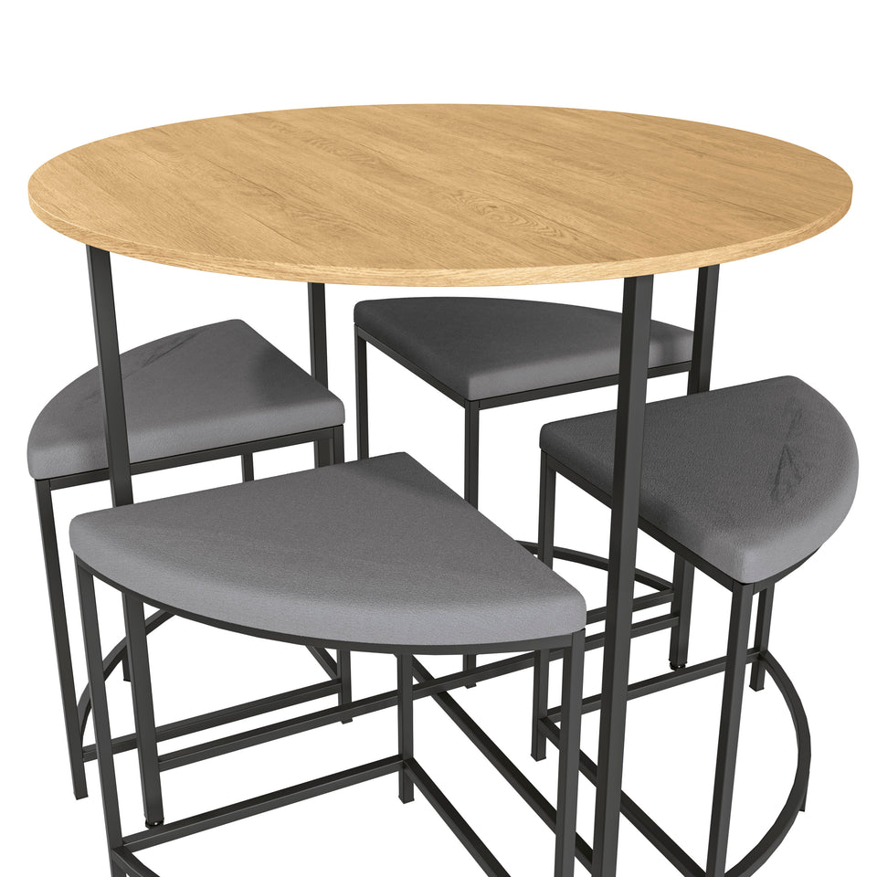 Juego Comedor Redondo Industrial Kappesberg 4 Bancos Freijó