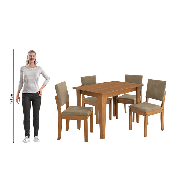 Juego Comedor Kappesberg 1.2m con 4 Sillas Luna Canela/Beige