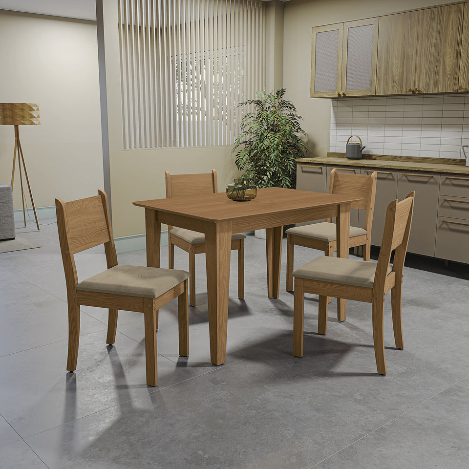 Juego Comedor Kappesberg 1.2m con 4 Sillas Cora Canela/Beige