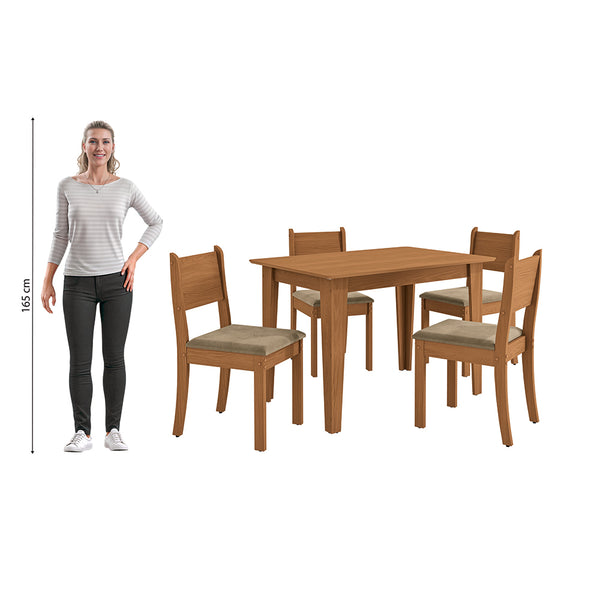 Juego Comedor Kappesberg 1.2m con 4 Sillas Cora Canela/Beige