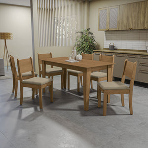 Juego Comedor Kappesberg 1.6m con 6 Sillas Cora Canela/Beige