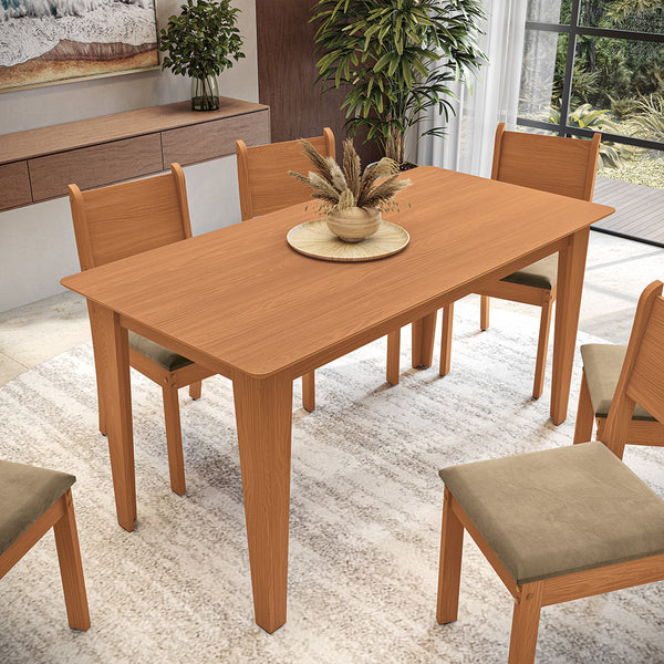 Juego Comedor Kappesberg 1.6m con 6 Sillas Cora Canela/Beige