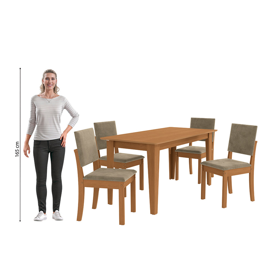 Juego Comedor Kappesberg 1.6m con 4 Sillas Luna Canela/Beige