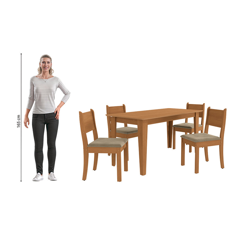 Juego Comedor Kappesberg 1.6m con 4 Sillas Cora Canela/Beige