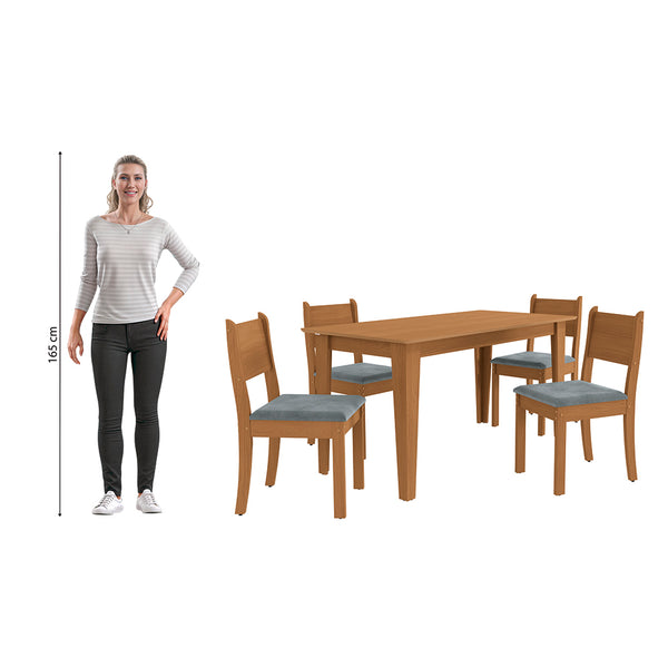 Juego Comedor Kappesberg 1.6m con 4 Sillas Cora Canela/Gris