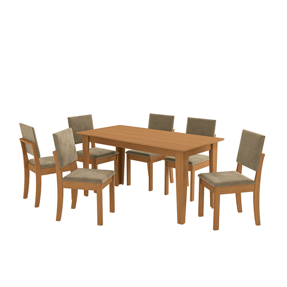 Juego Comedor Kappesberg 1.6m con 6 Sillas Luna Canela/Beige