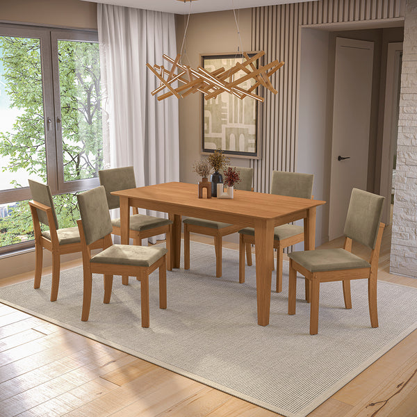 Juego Comedor Kappesberg 1.6m con 6 Sillas Luna Canela/Beige