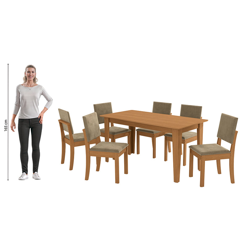 Juego Comedor Kappesberg 1.6m con 6 Sillas Luna Canela/Beige