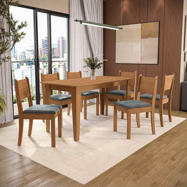 Juego Comedor Kappesberg 1.6m con 6 Sillas Cora Canela/Gris