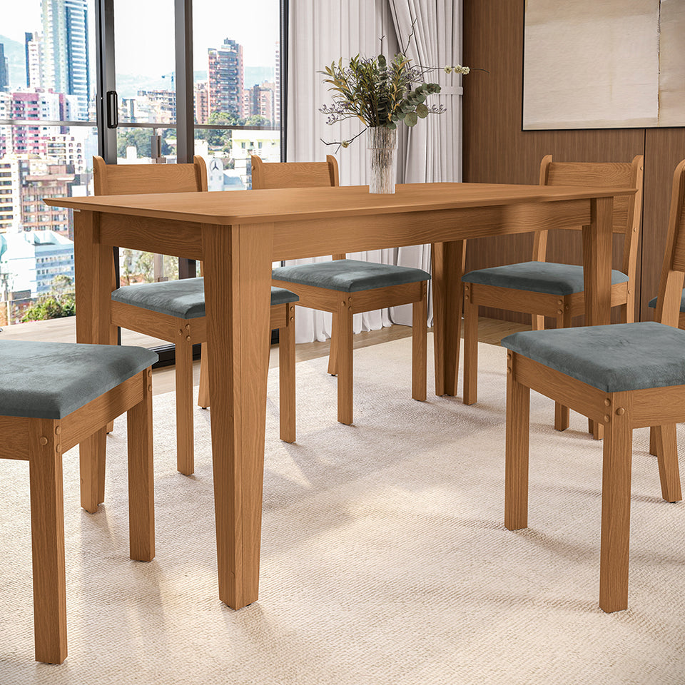 Juego Comedor Kappesberg 1.6m con 6 Sillas Cora Canela/Gris