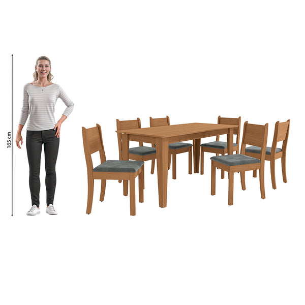 Juego Comedor Kappesberg 1.6m con 6 Sillas Cora Canela/Gris