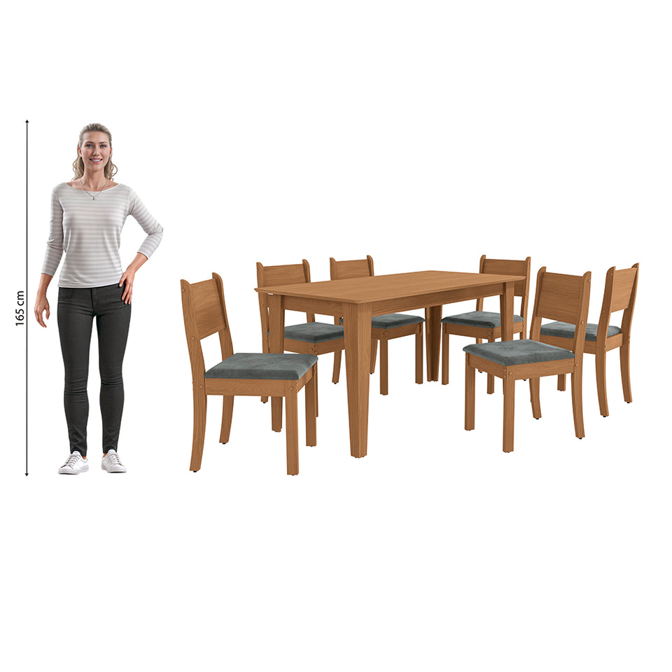 Juego Comedor Kappesberg 1.6m con 6 Sillas Cora Canela/Gris