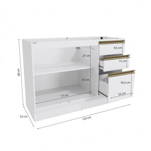 Gabinete Inferior 120cm 3 Cajones Kappesberg Blanco
