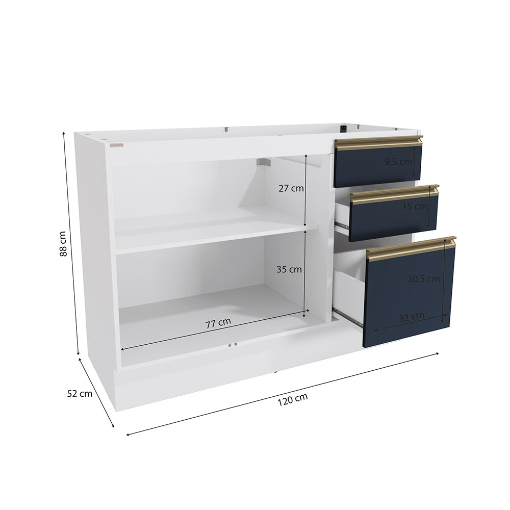 Gabinete Inferior 120cm Cajones Kappesberg Blanco/Azul