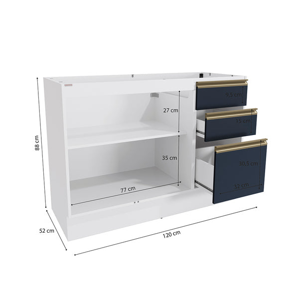 Gabinete Inferior 120cm Cajones Kappesberg Blanco/Azul