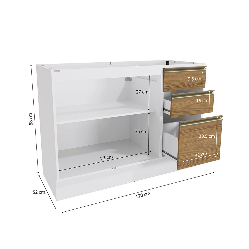 Gabinete Inferior 120cm Cajones Kappesberg Blanco/Marrón