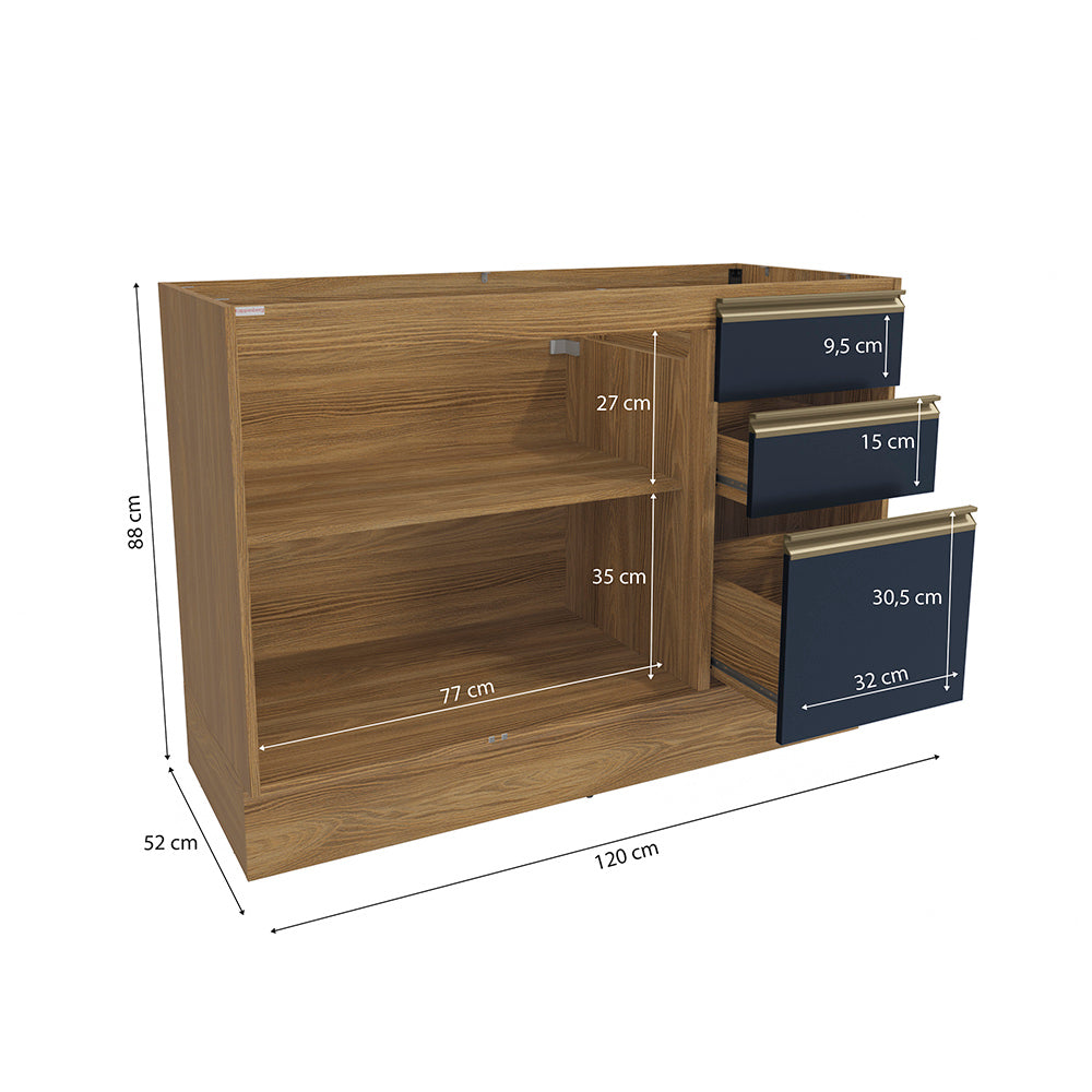 Gabinete Inferior 120cm Cajones Kappesberg Marrón/Azul