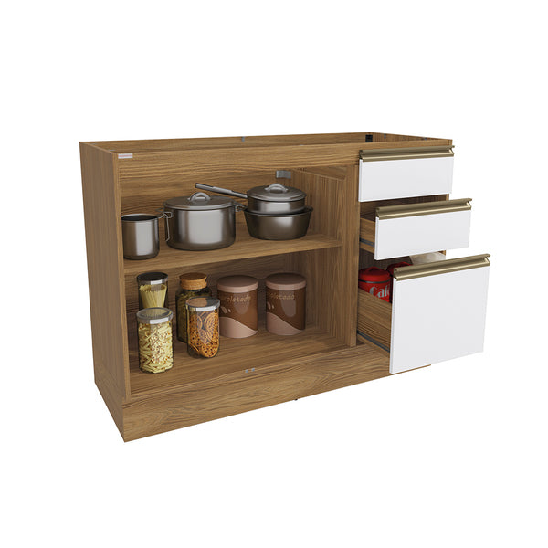 Gabinete Inferior 120cm Cajones Kappesberg Marrón/Blanco