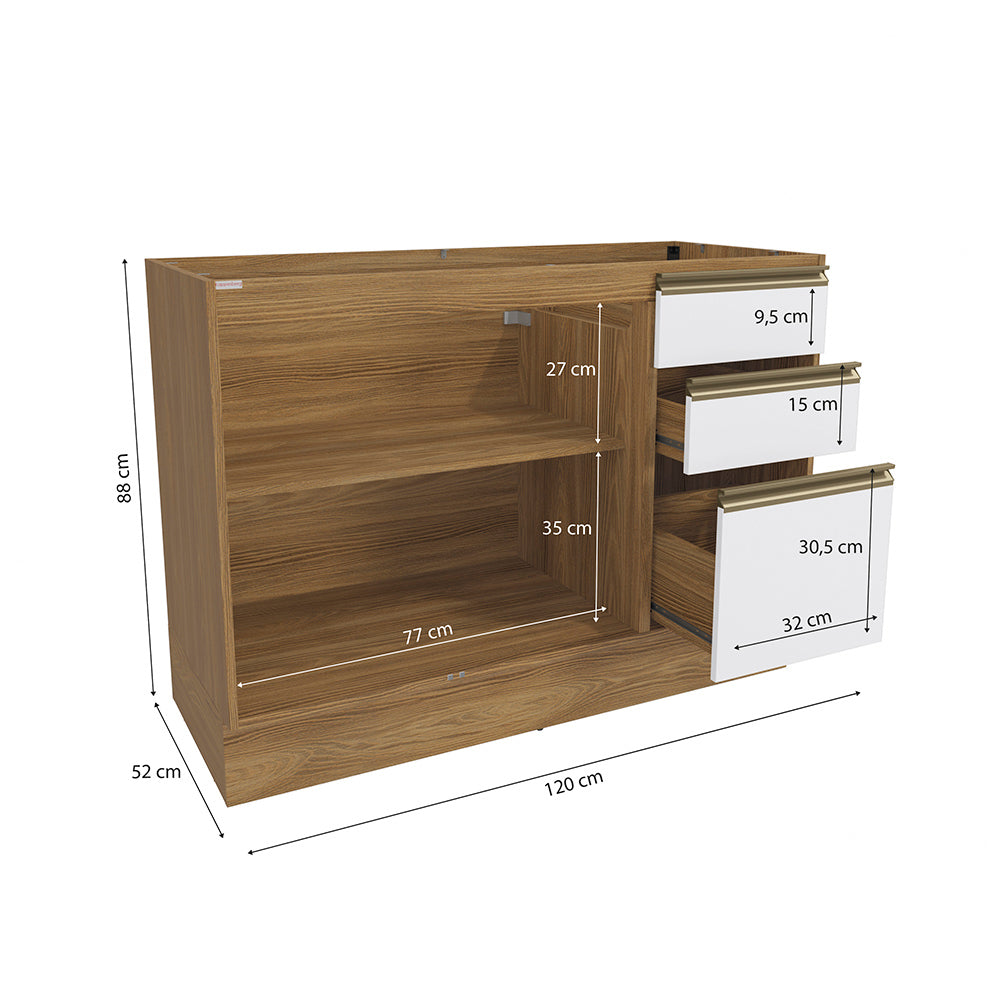 Gabinete Inferior 120cm Cajones Kappesberg Marrón/Blanco