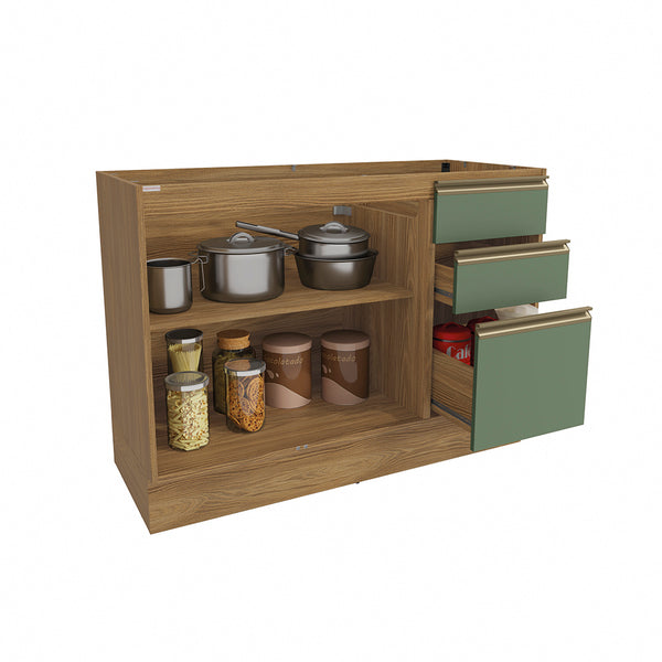 Gabinete Inferior 120cm Cajones Kappesberg Marrón/Verde