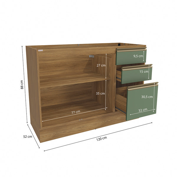 Gabinete Inferior 120cm Cajones Kappesberg Marrón/Verde