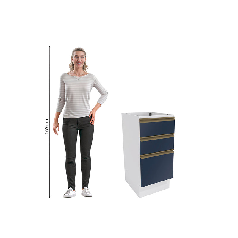 Gabinete Inferior 40cm 3 Cajones Kappesberg Blanco/Azul