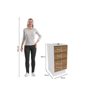 Gabinete Inferior 40cm 3 Cajones Kappesberg Blanco/Marrón