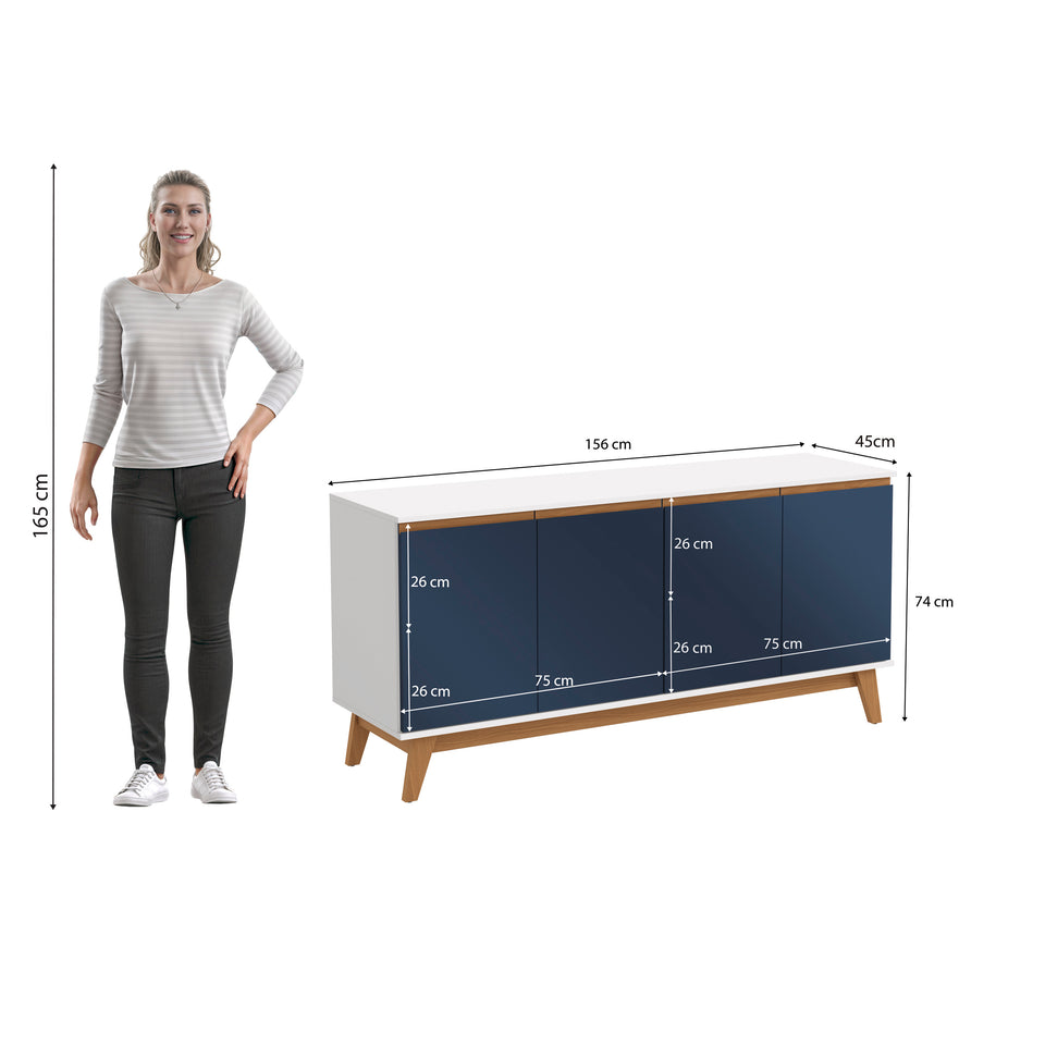Aparador Bufetero Blanco/Azul 4 Puertas 156 cm Kappesberg