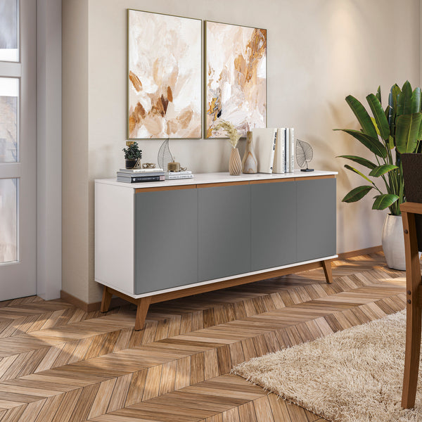 Aparador Bufetero Kappesberg 156cm 4 Puertas Blanco/Gris