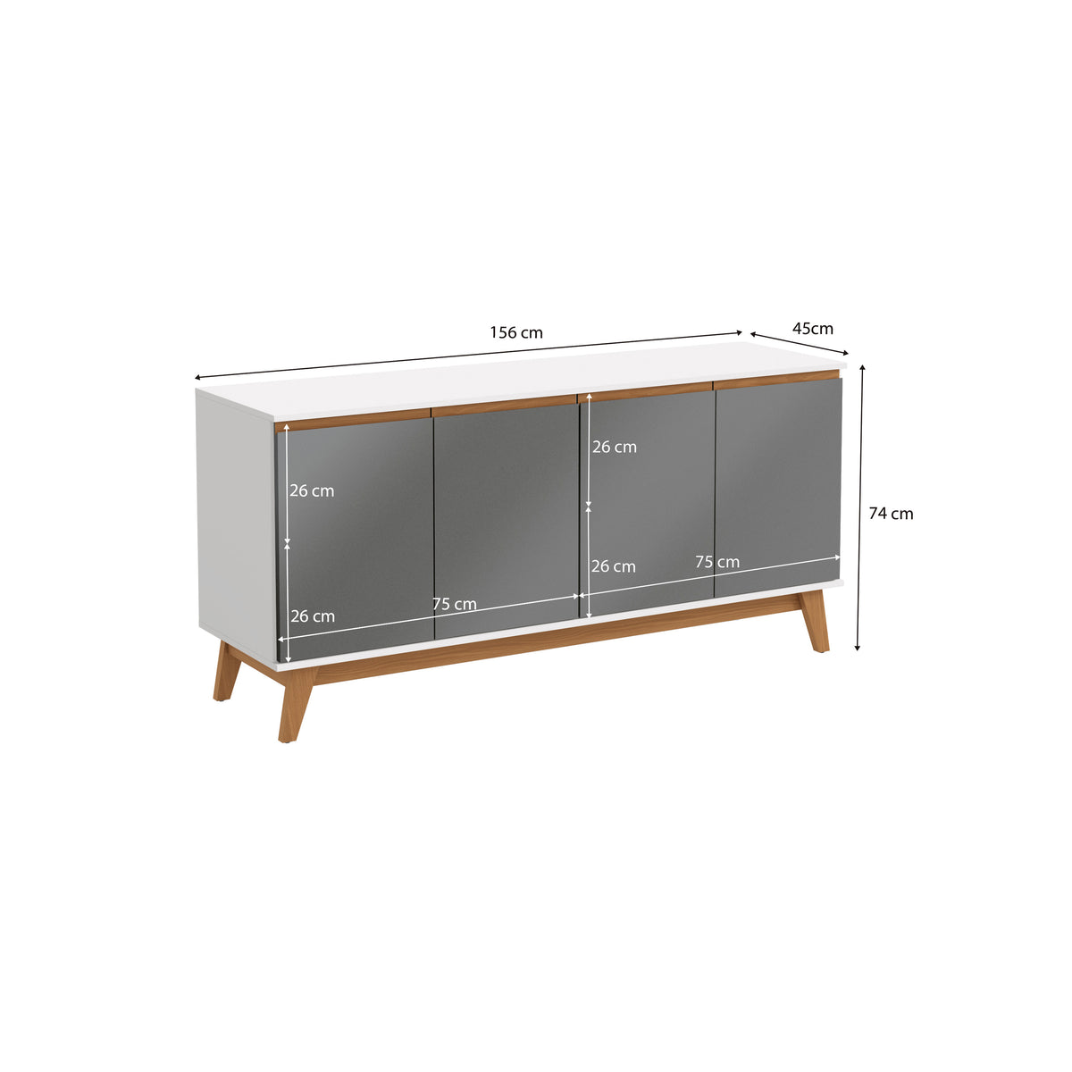 Aparador Bufetero Kappesberg 156cm 4 Puertas Blanco/Gris