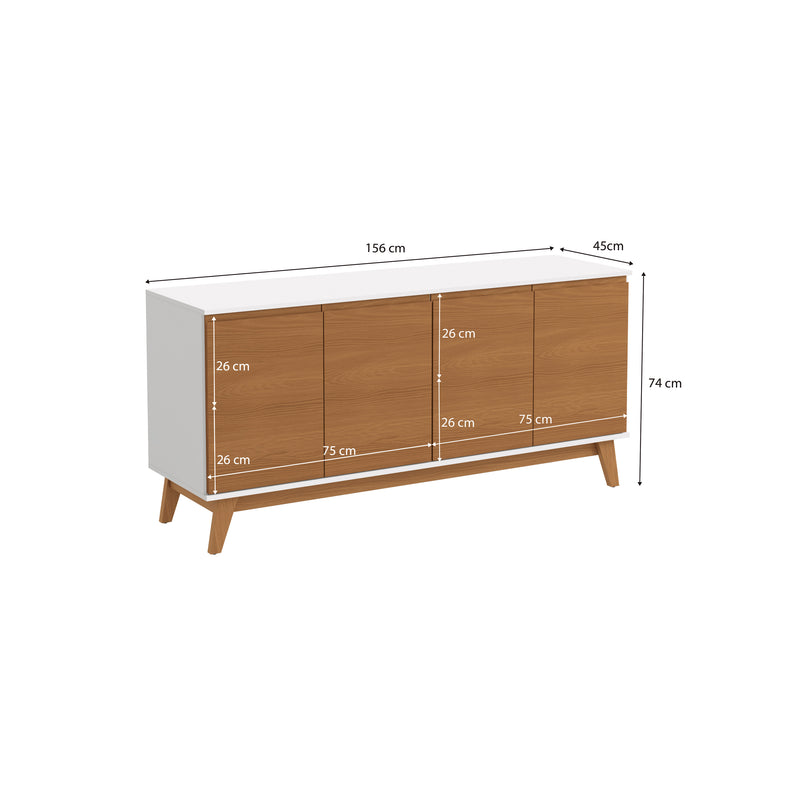 Aparador Bufetero Kappesberg 156cm 4 Puertas Blanco/Canela