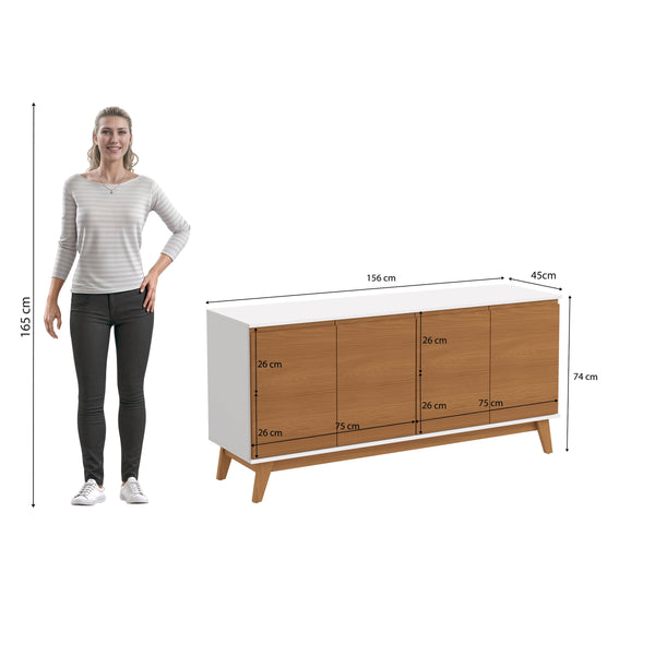 Aparador Bufetero Blanco/Canela 4 Puertas 156 cm Kappesberg
