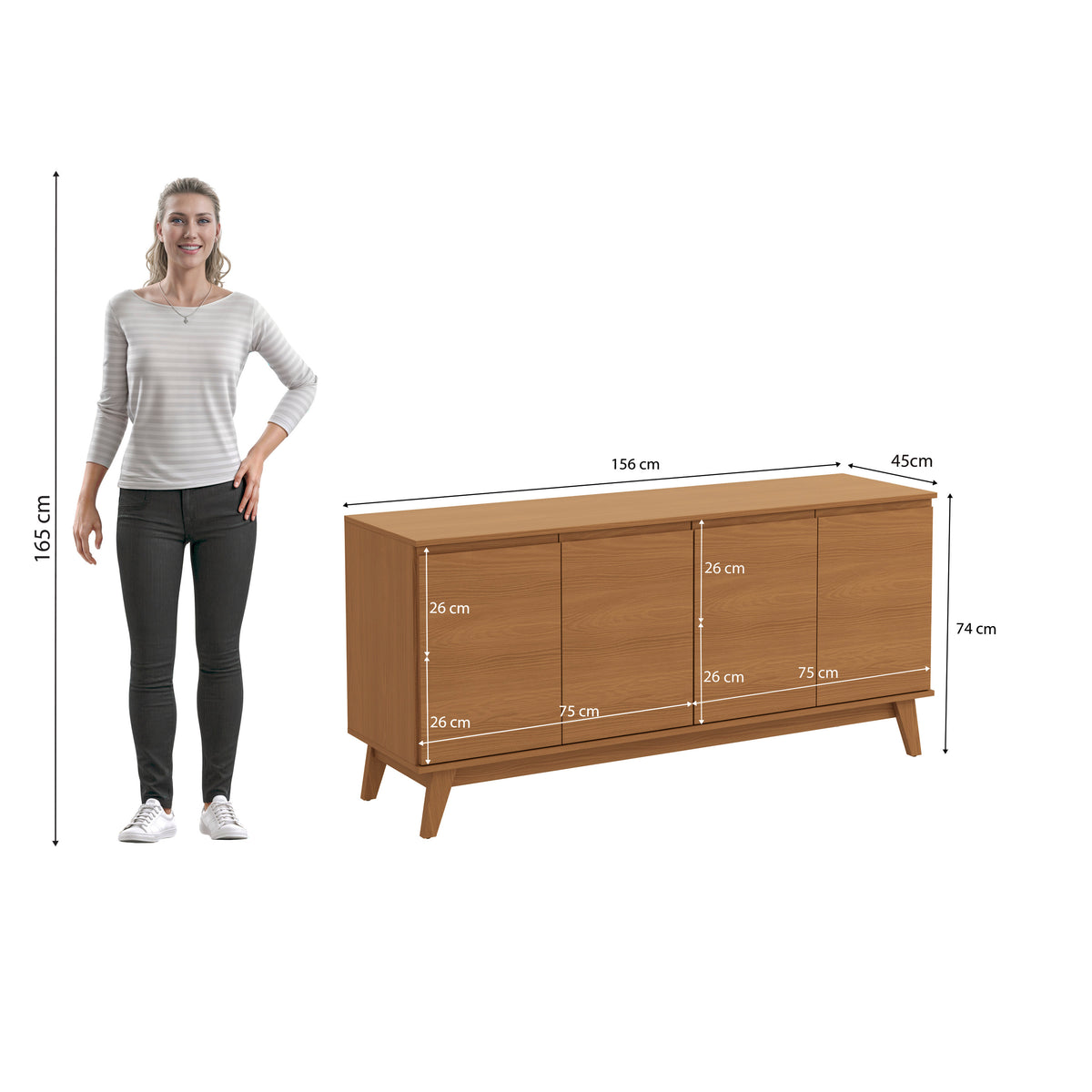 Aparador Bufetero Kappesberg 156cm 4 Puertas Canela