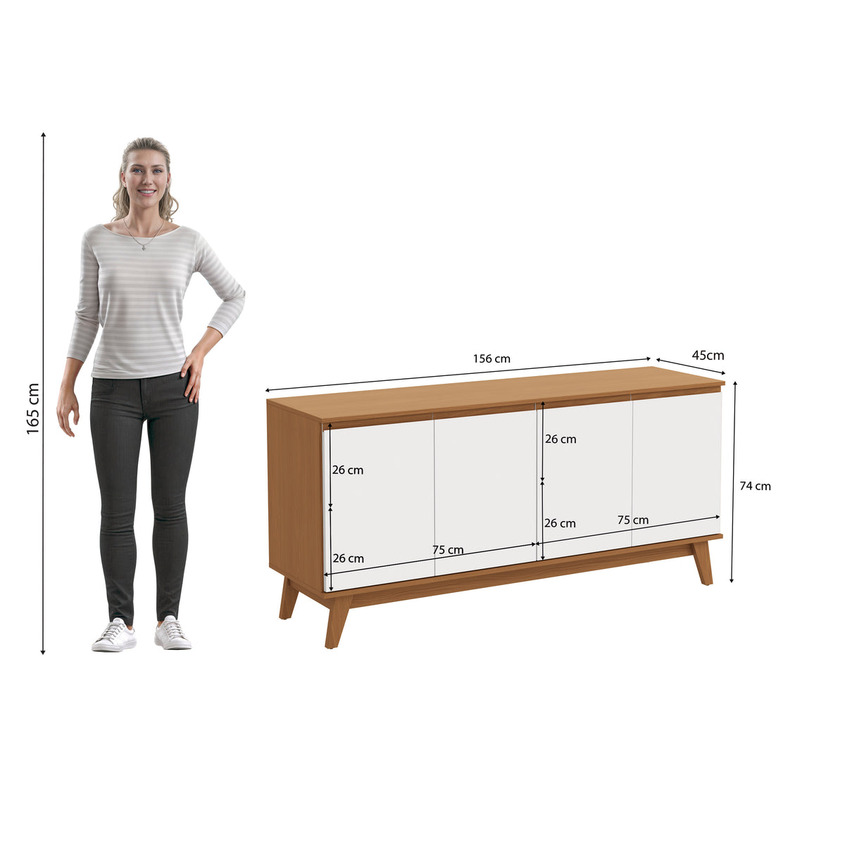 Aparador Bufetero Kappesberg 156cm 4 Puertas Canela/Blanco