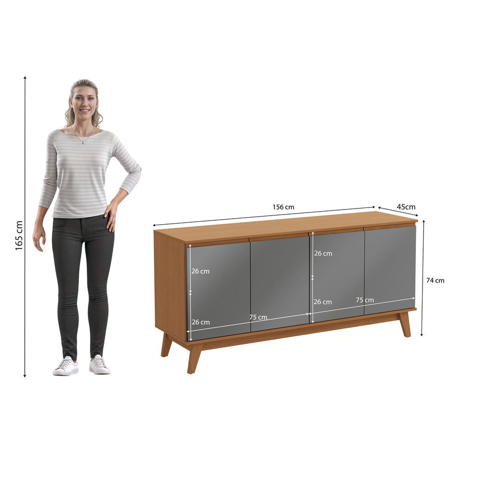 Aparador Bufetero Canela/Gris 4 Puertas 156 cm Kappesberg