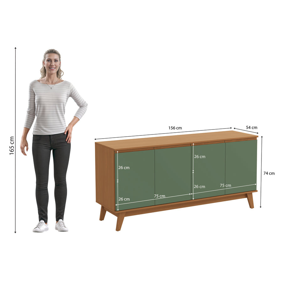 Aparador Bufetero Canela/Verde 4 Puertas 156 cm Kappesberg
