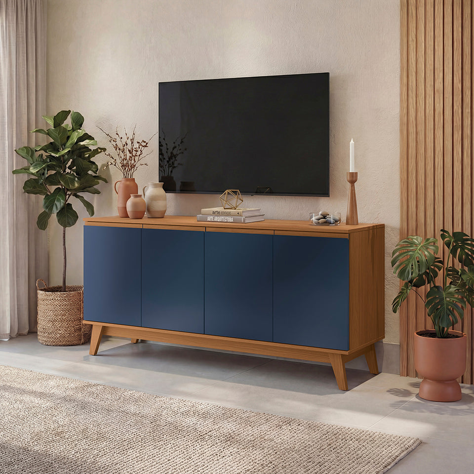 Aparador Bufetero Canela/Azul 4 Puertas 156 cm Kappesberg