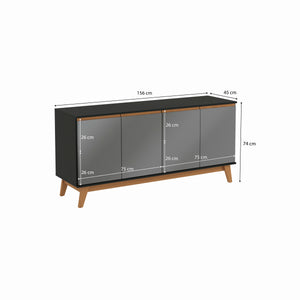 Aparador Vajillero Kappesberg 156cm 4 Puertas Negro/Gris
