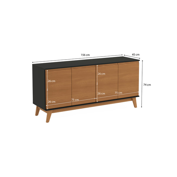 Aparador Vajillero Kappesberg 156cm 4 Puertas Negro/Canela