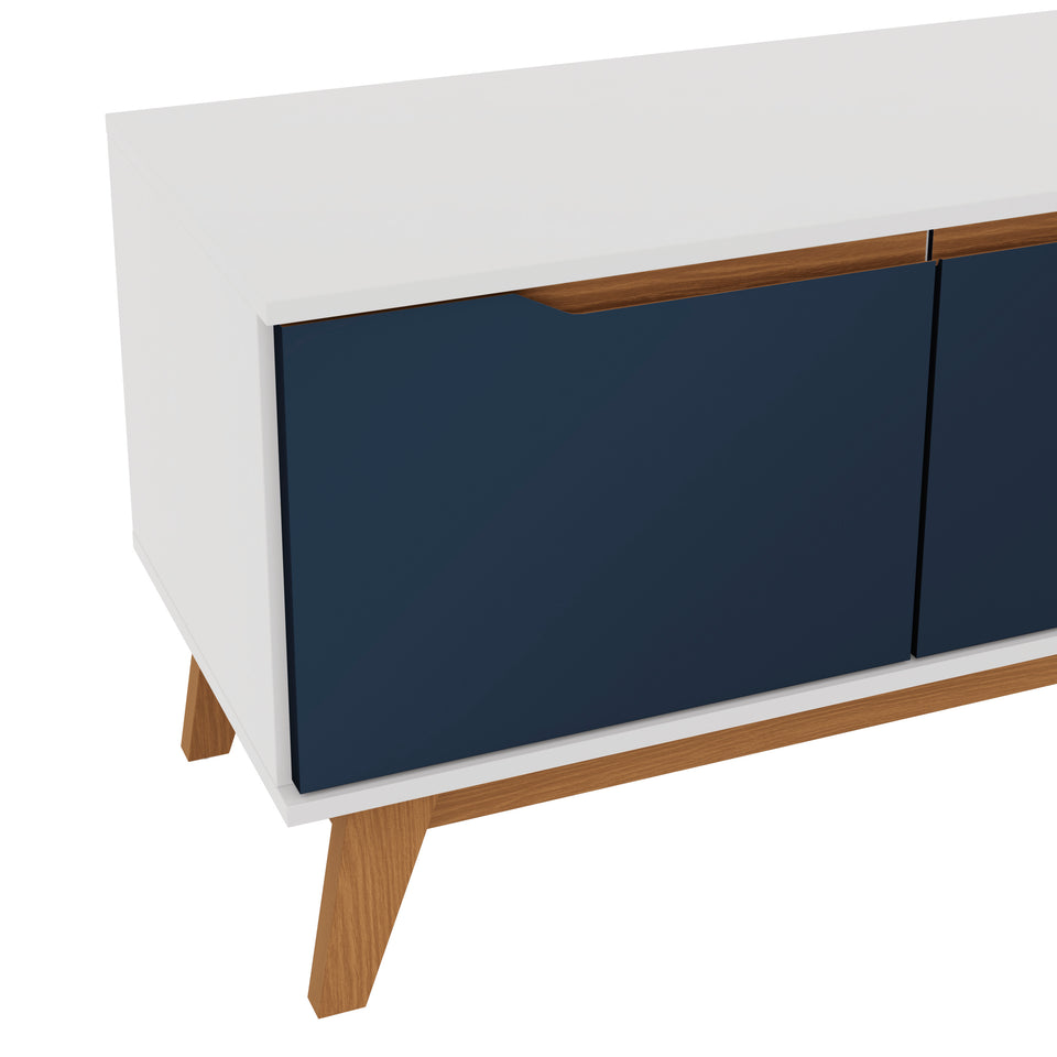 Mueble TV 55" 3 Puertas 136 cm Blanco/Azul Kappesberg