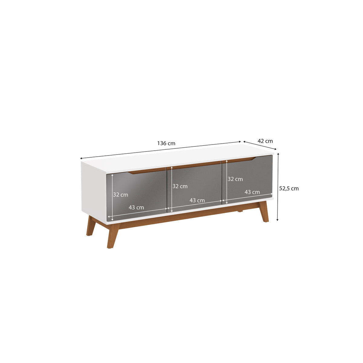Mueble TV 55" Kappesberg 136cm con 3 Puertas Blanco/Gris