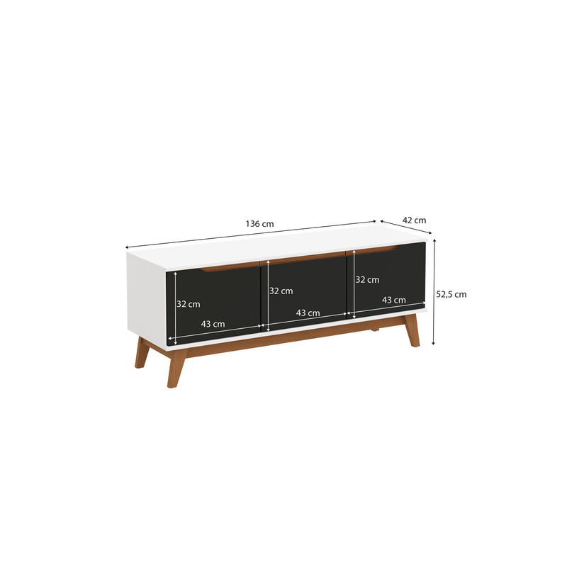 Mueble TV 55" Kappesberg 136cm con 3 Puertas Blanco/Negro