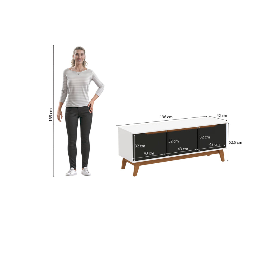 Mueble TV 55" Kappesberg 136cm con 3 Puertas Blanco/Negro