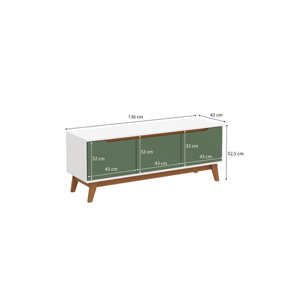 Mueble TV 55" 3 Puertas 136 cm Blanco/Verde Kappesberg