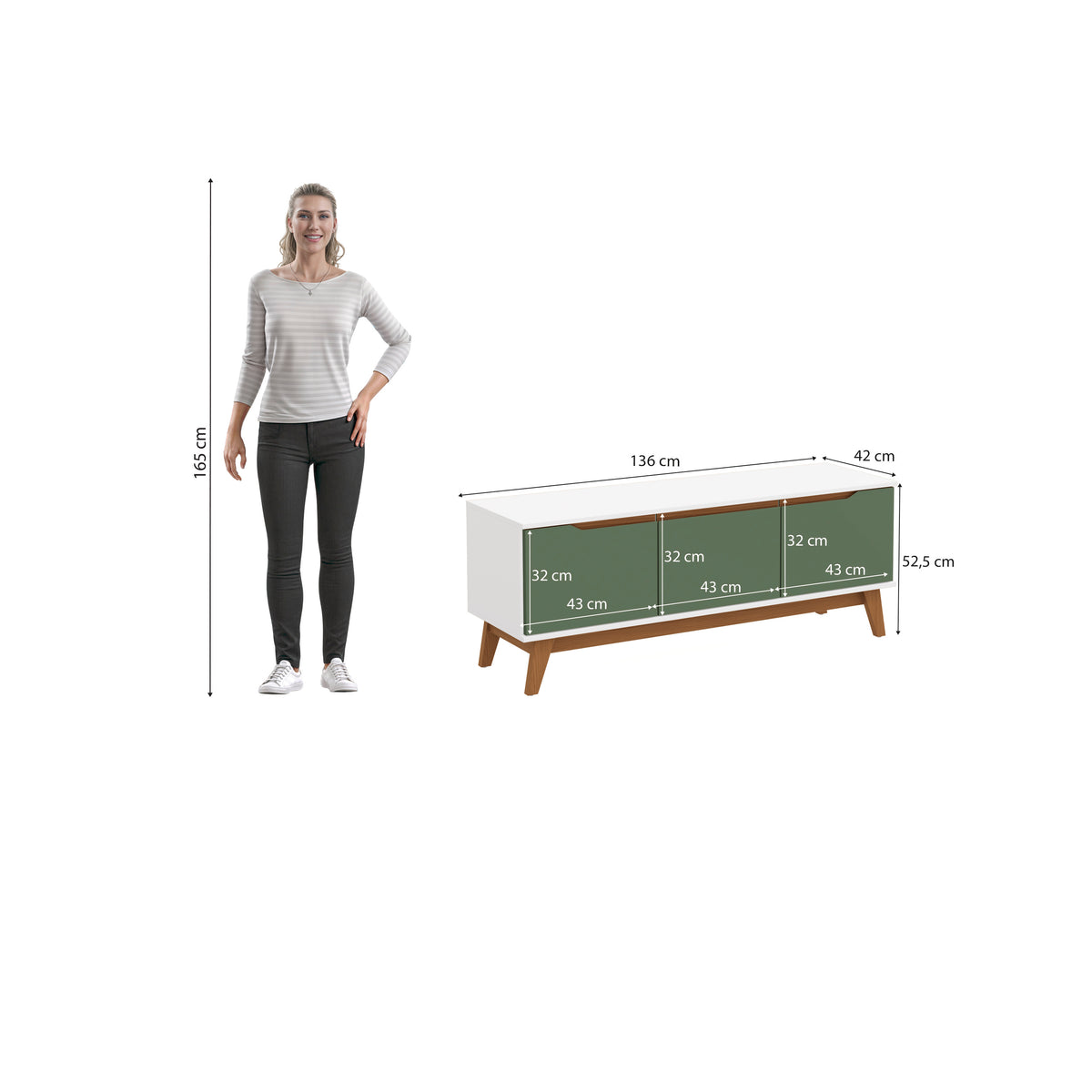 Mueble TV 55" Kappesberg 136cm con 3 Puertas Blanco/Verde